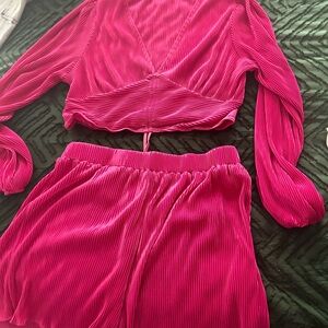 Vibrant Pink Pleated Two-Piece Set